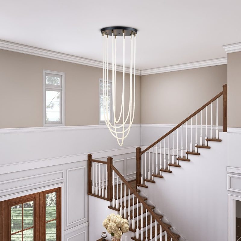 Artcraft Cascata 5 Light Chandelier, Black/Brass/White