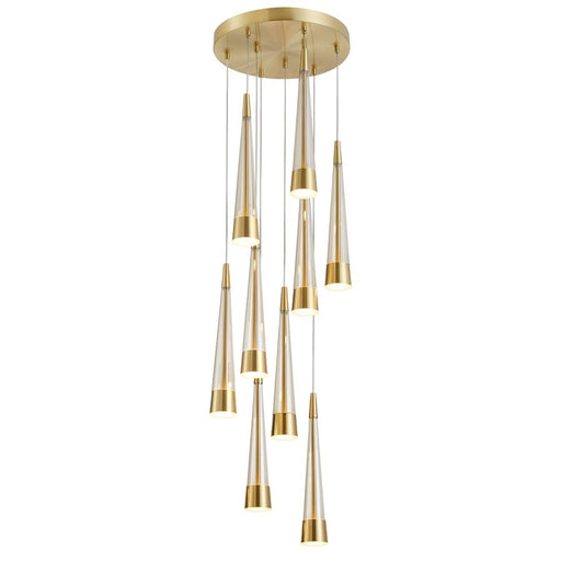 Artcraft Sunnyvale 9 Light Pendant, Brass/Clear