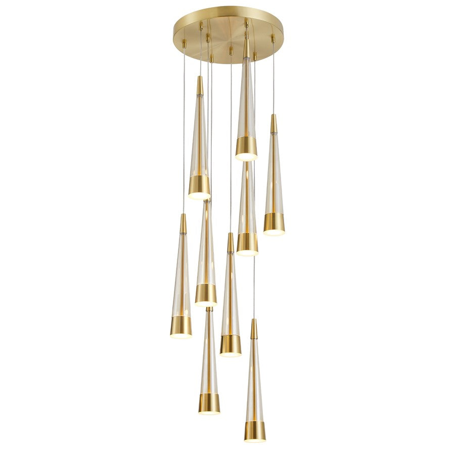 Artcraft Sunnyvale 9 Light Pendant, Brass/Clear
