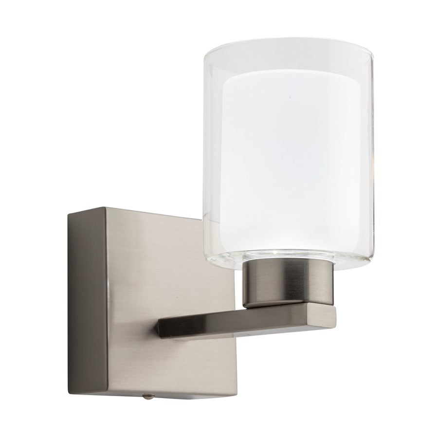 Artcraft Saville 1 Light Bathroom Sconce, Brushed Nickel/Clear