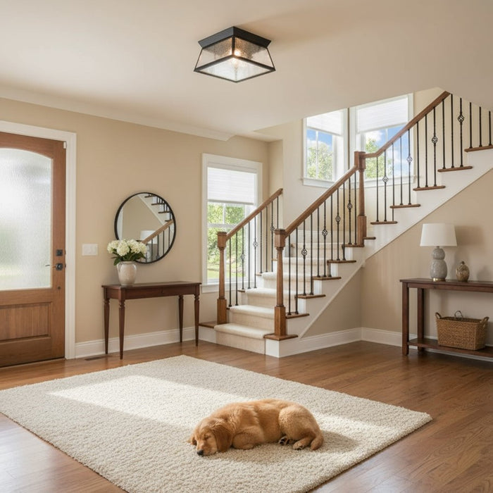 Artcraft Lucian 2 Light Outdoor Flush Mount, Black/Clear