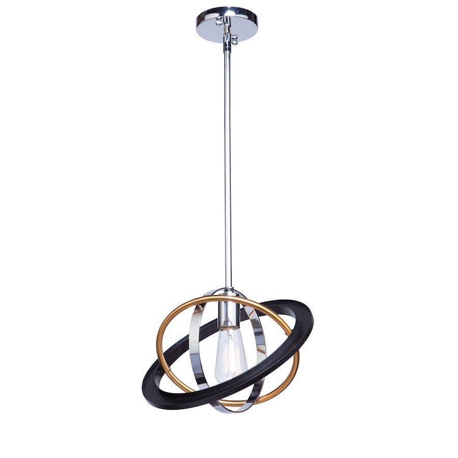 Artcraft Cosmic 1 Light 13" Pendant, Dark Bronze, Chrome, Satin Brass