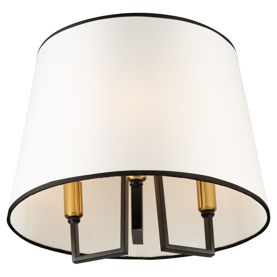 Artcraft Coco 3 Light Semi-Flush Mount, Black/Gold/White