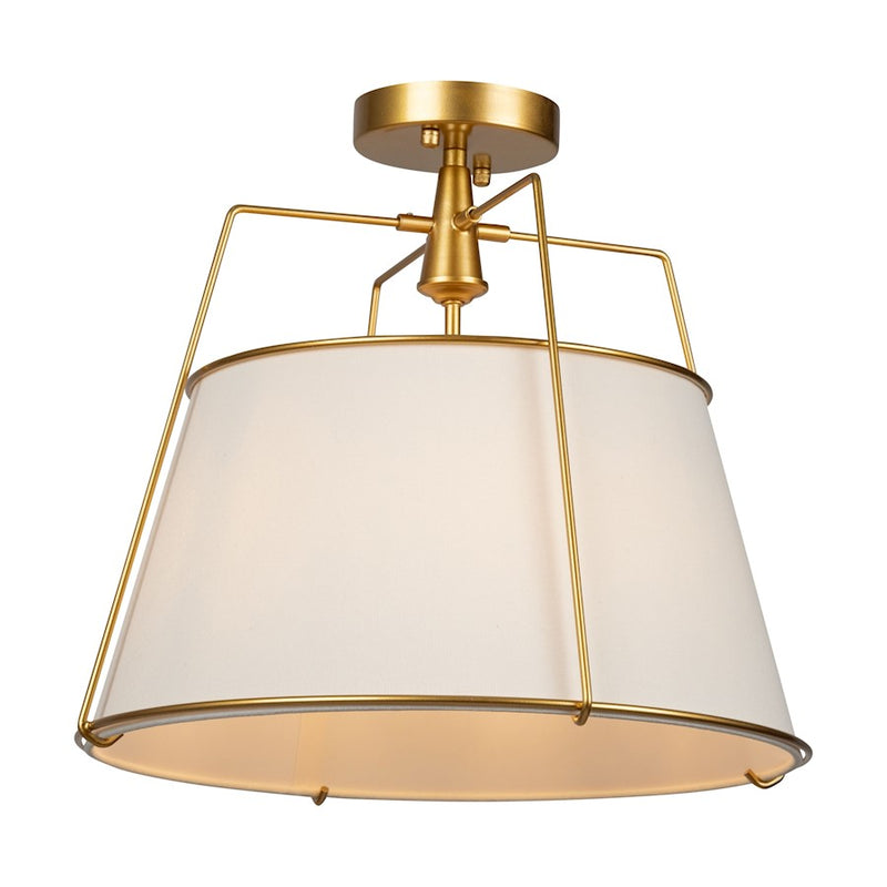Artcraft Pullman 3 Light Semi-Flush Mount, Brass/Cream