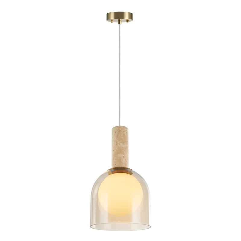 Artcraft Juna 1 Light Pendant, Brass/Amber/White