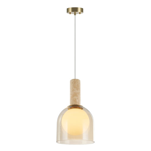 Artcraft Juna 1 Light Pendant, Brass/Amber/White