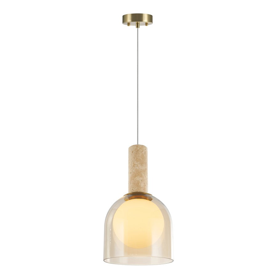 Artcraft Juna 1 Light Pendant, Brass/Amber/White