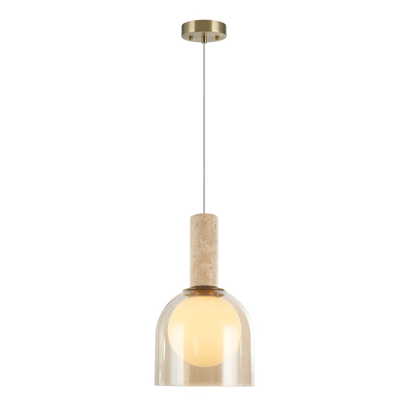 Artcraft Juna 1 Light Pendant, Brass/Amber/White
