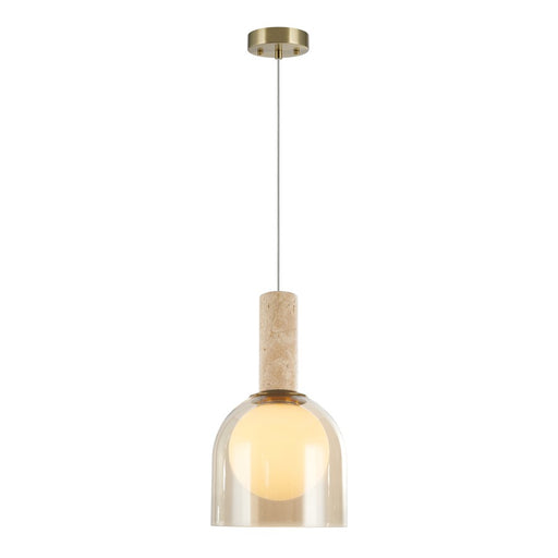 Artcraft Juna 1 Light Pendant, Brass/Amber/White