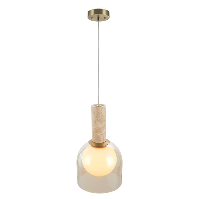 Artcraft Juna 1 Light Pendant, Brass/Amber/White