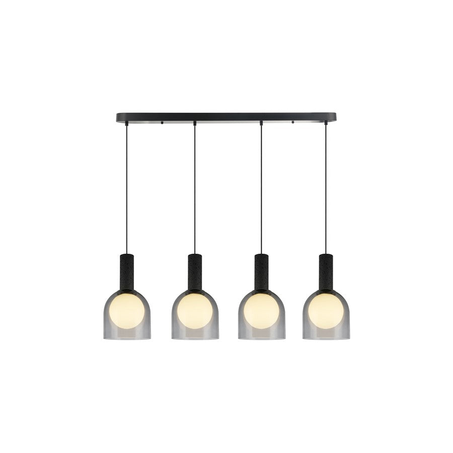 Artcraft Juna 4 Light Pendant, Black/Smoke/White