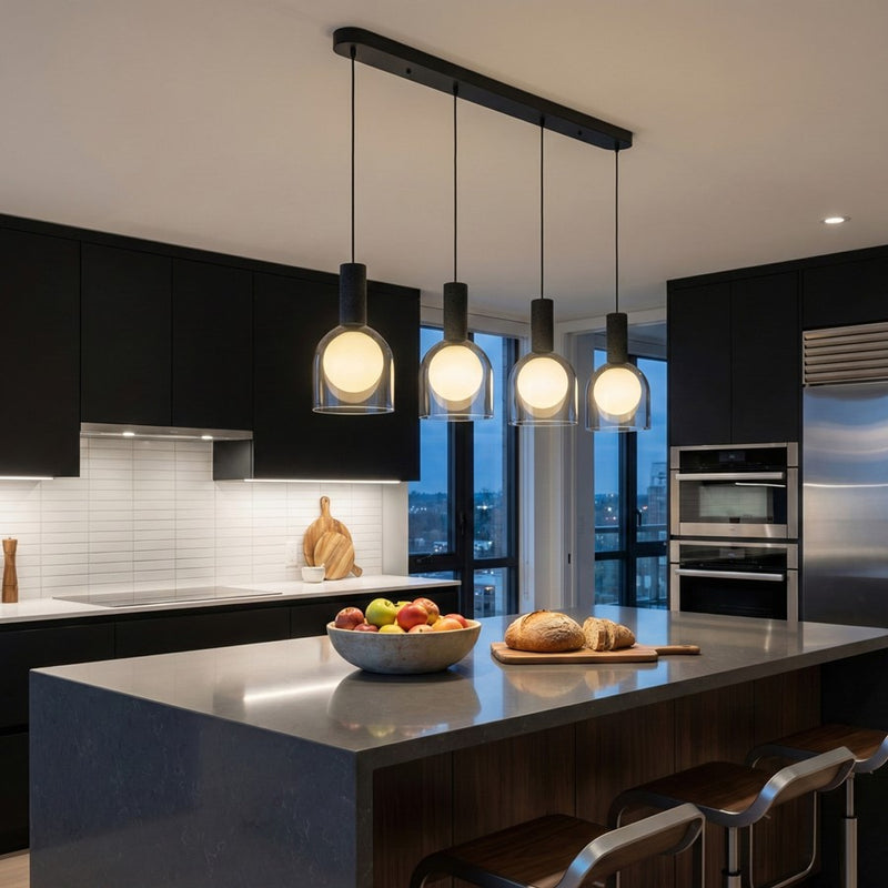 Artcraft Juna 4 Light Pendant, Black/Smoke/White