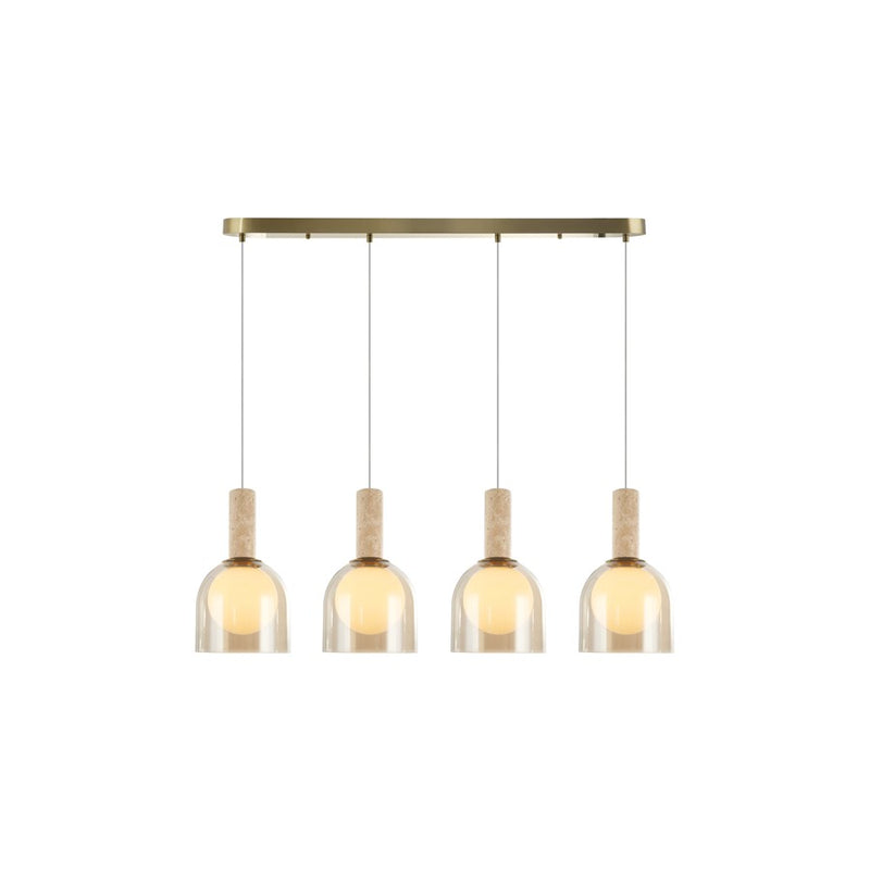 Artcraft Juna 4 Light Pendant, Brass/Amber/White