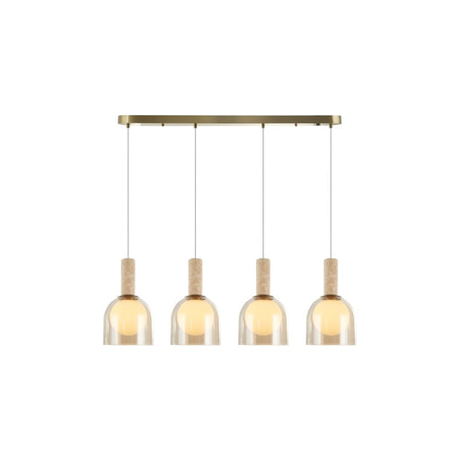 Artcraft Juna 4 Light Pendant, Brass/Amber/White