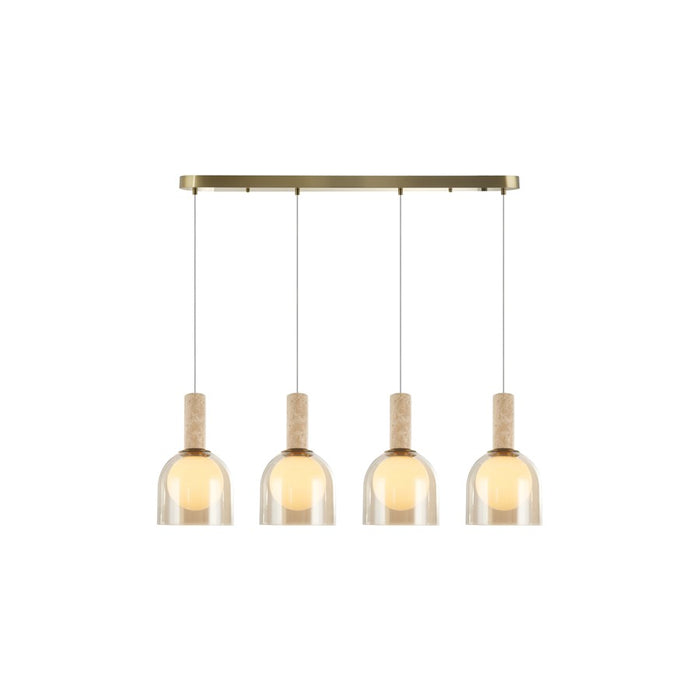 Artcraft Juna 4 Light Pendant, Brass/Amber/White