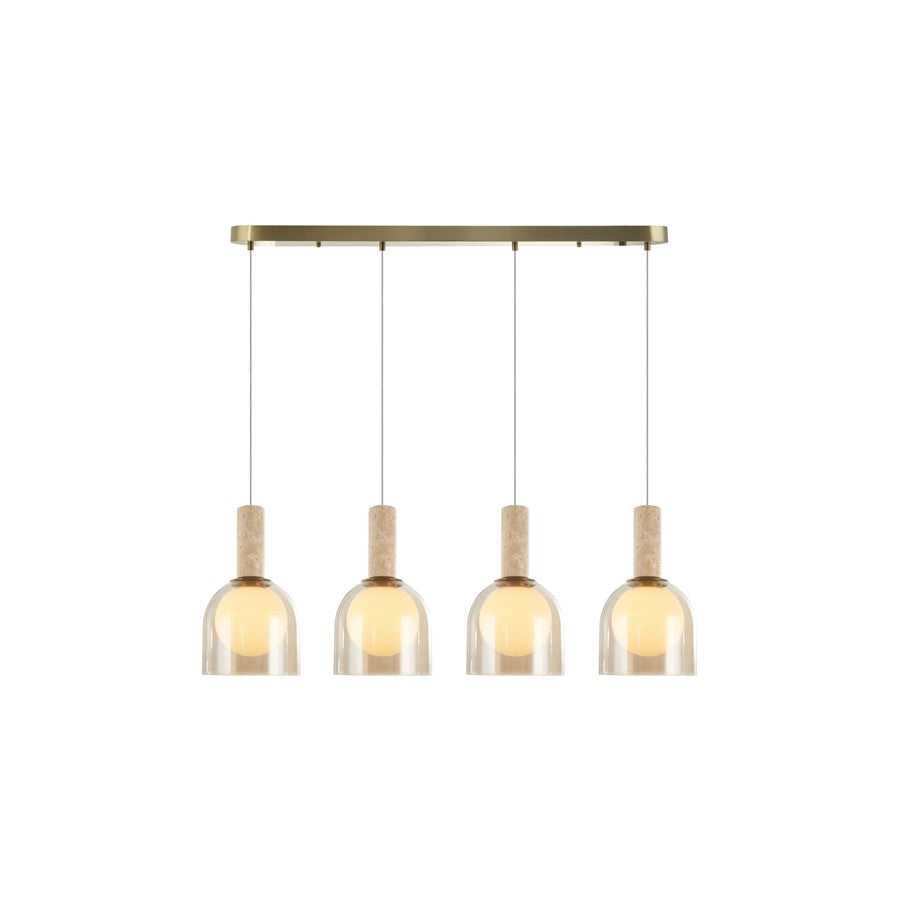Artcraft Juna 4 Light Pendant, Brass/Amber/White