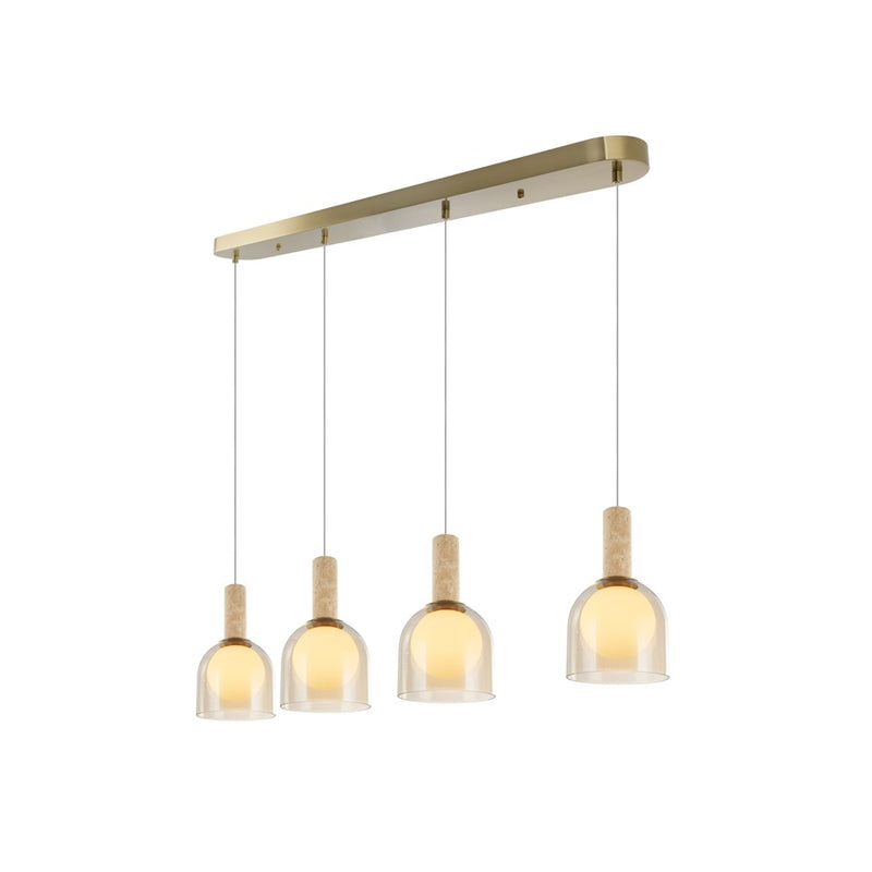 Artcraft Juna 4 Light Pendant, Brass/Amber/White
