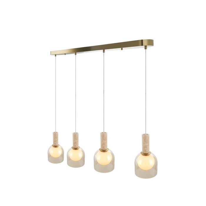 Artcraft Juna 4 Light Pendant, Brass/Amber/White
