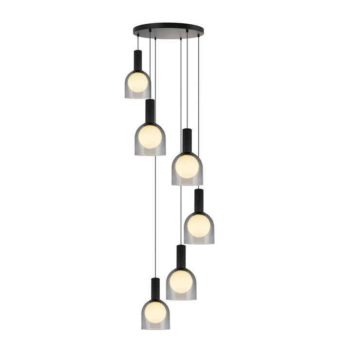 Artcraft Juna 6 Light Pendant, Black/Smoke/White