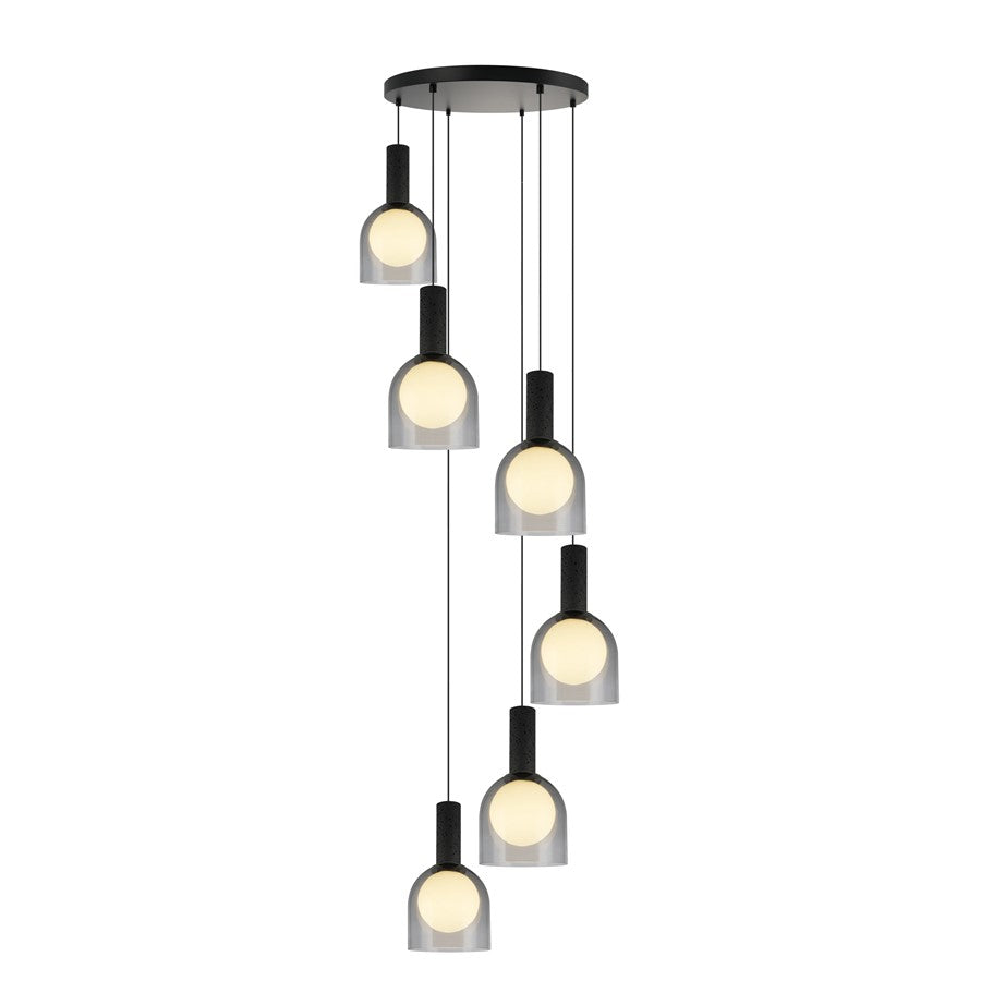 Artcraft Juna 6 Light Pendant, Black/Smoke/White