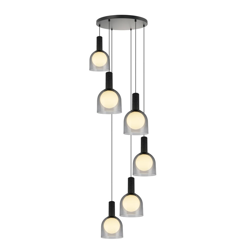 Artcraft Juna 6 Light Pendant, Black/Smoke/White