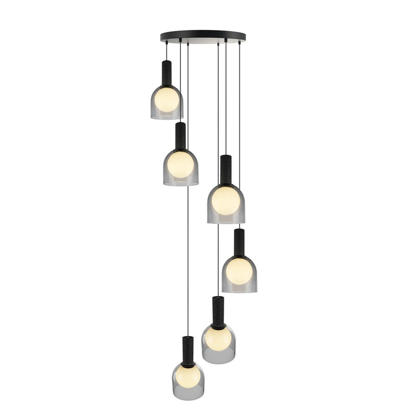 Artcraft Juna 6 Light Pendant, Black/Smoke/White