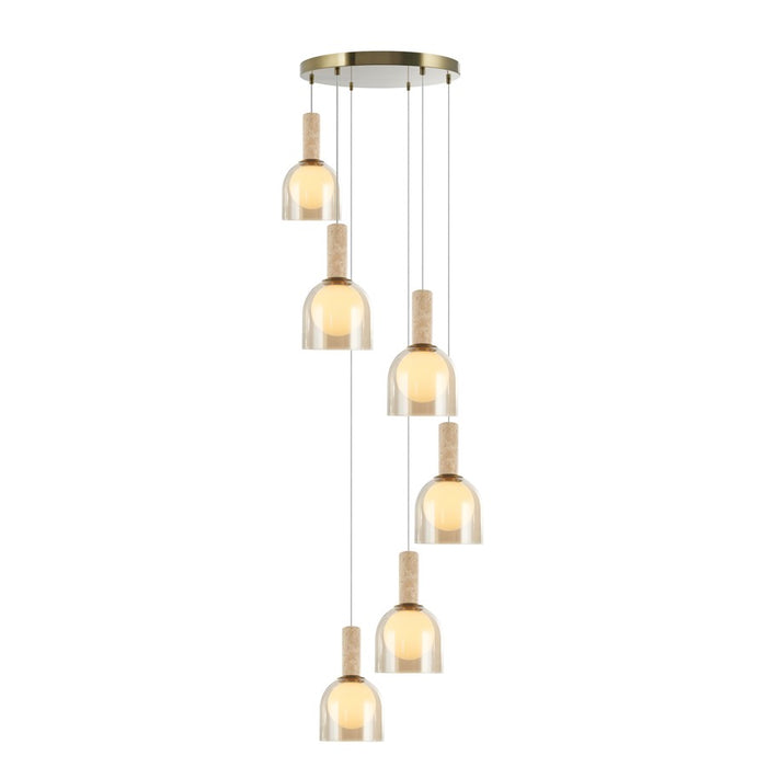 Artcraft Juna 6 Light Pendant, Brass/Amber/White