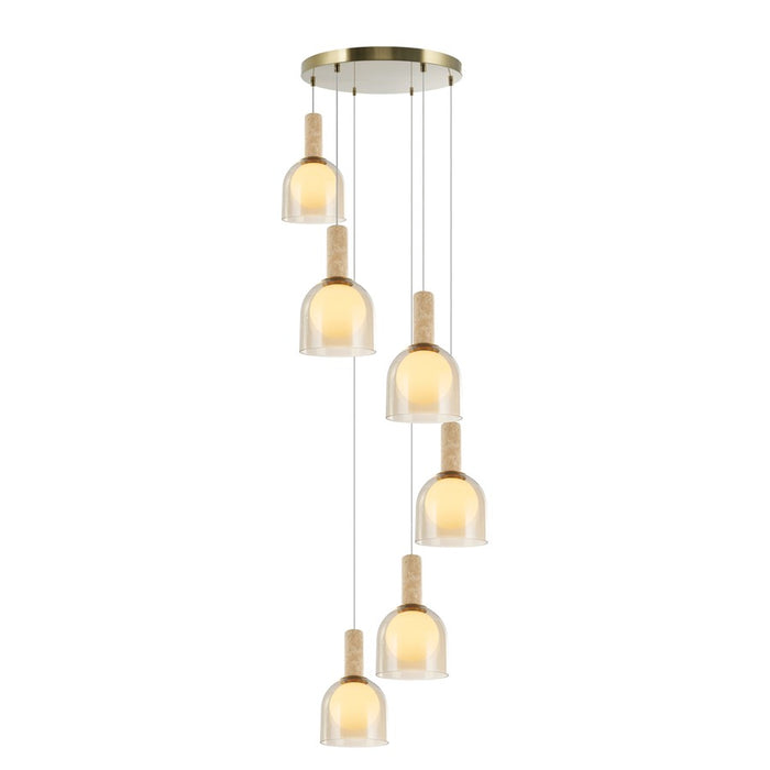 Artcraft Juna 6 Light Pendant, Brass/Amber/White