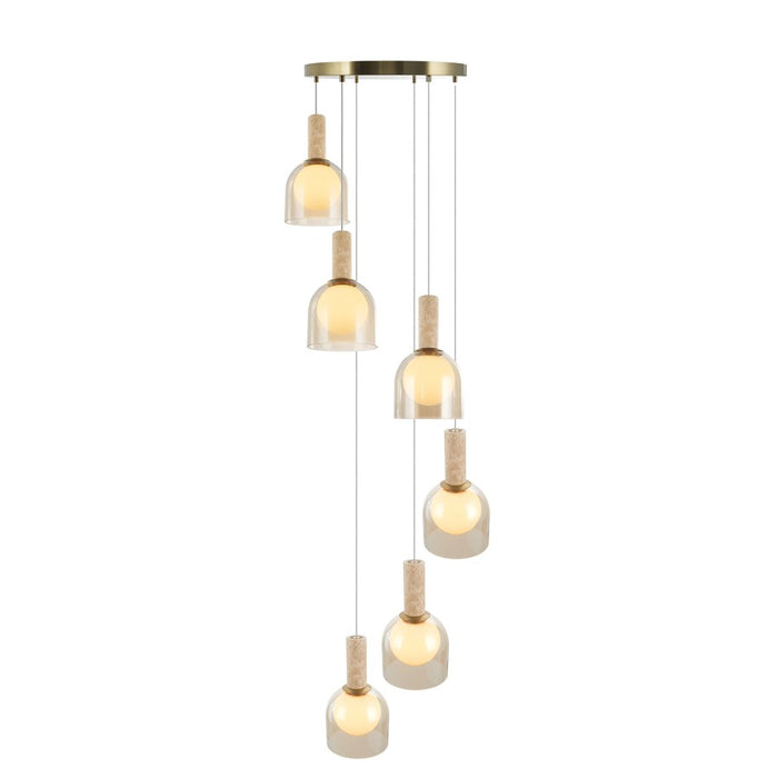 Artcraft Juna 6 Light Pendant, Brass/Amber/White