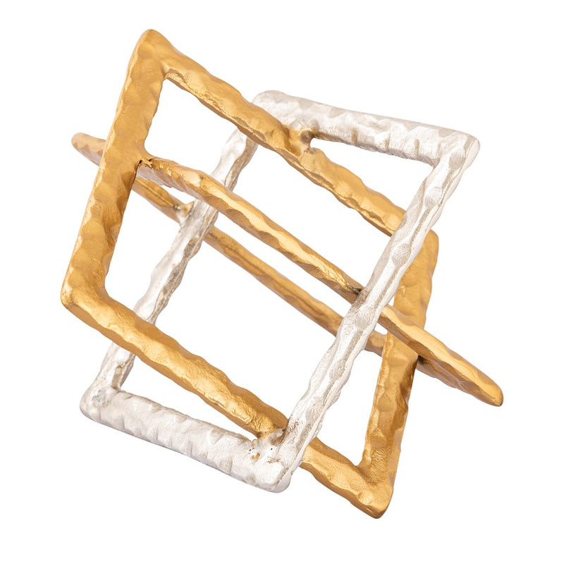 Atlas Lighting Abstract Interlocking 10in Brass and Nickel Metal Sculpture | Transitional Tabletop Art | Living Room & Office | Model AC11004-01