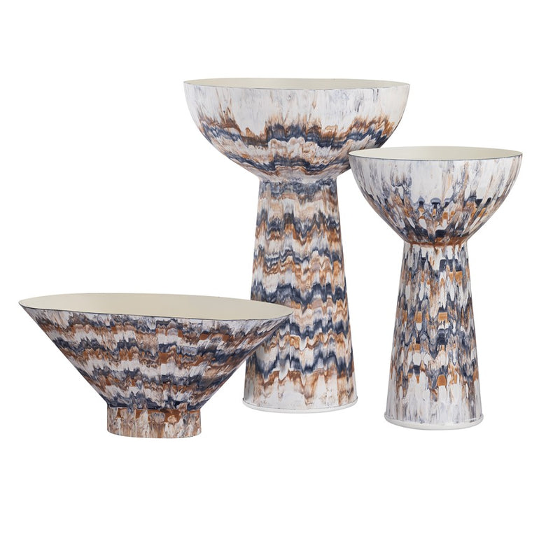Atlas Lighting Adler 14in Amber Metal Pedestal Bowl | Transitional Striped Glaze | Kitchen & Entryway Decor | 9.25 x 9.25 x 14.5 in | Model AC11013-01