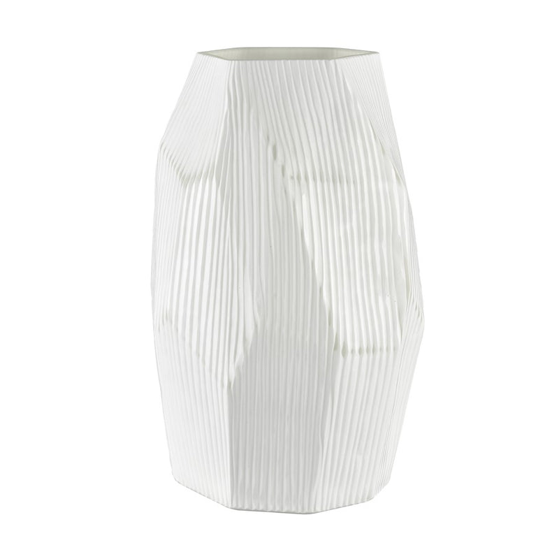 Atlas Lighting Aggie 16in White Glass Vase | Modern Faceted Frosted | Living Room & Coastal Decor | 9.5 x 9.5 x 16.25 in | Model AC11014-01