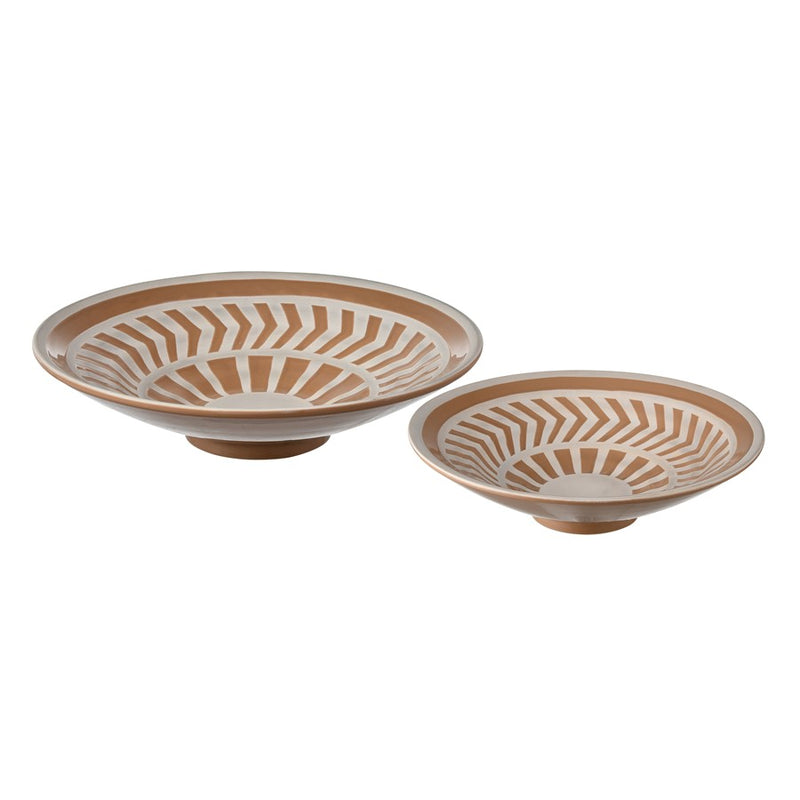 Atlas Lighting Aidy Bowl Set of 2 | Glazed Terracotta Earthenware with White Geometric Pattern | Kitchen & Dining Room Decor | Model AC11017-01S