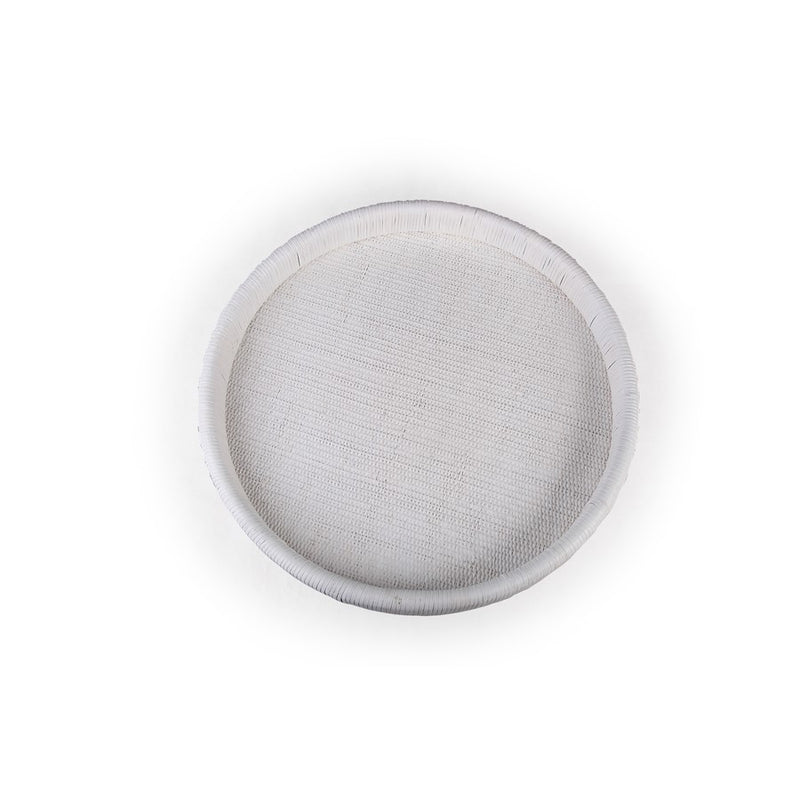 Atlas Lighting Akio 24in Round Serving Tray | White Hand-Wrapped Rattan and Wood | Living Room & Kitchen Display | Model AC11019-01
