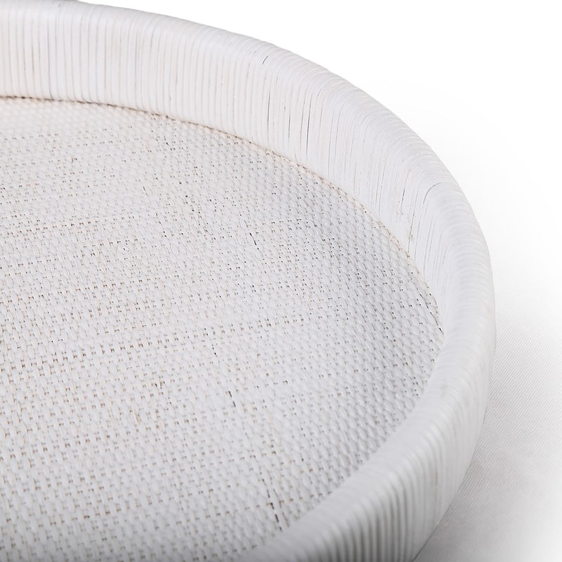Atlas Lighting Akio 24in Round Serving Tray | White Hand-Wrapped Rattan and Wood | Living Room & Kitchen Display | Model AC11019-01