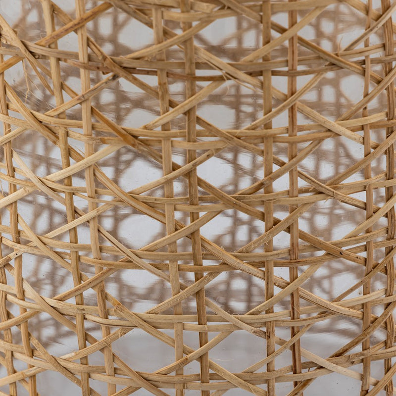 Atlas Lighting Alys Medium Vase | Natural Rattan and Clear Glass | Coastal Living Room & Entryway Decor | 9 x 9 x 12 in | Model AC11029-01