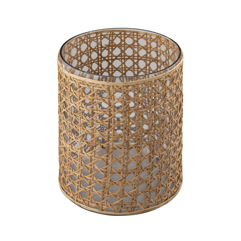 Atlas Lighting Alys Large Vase | Natural Rattan and Clear Glass | Coastal Living Room & Entryway Decor | 11 x 11 x 14 in | Model AC11029-02