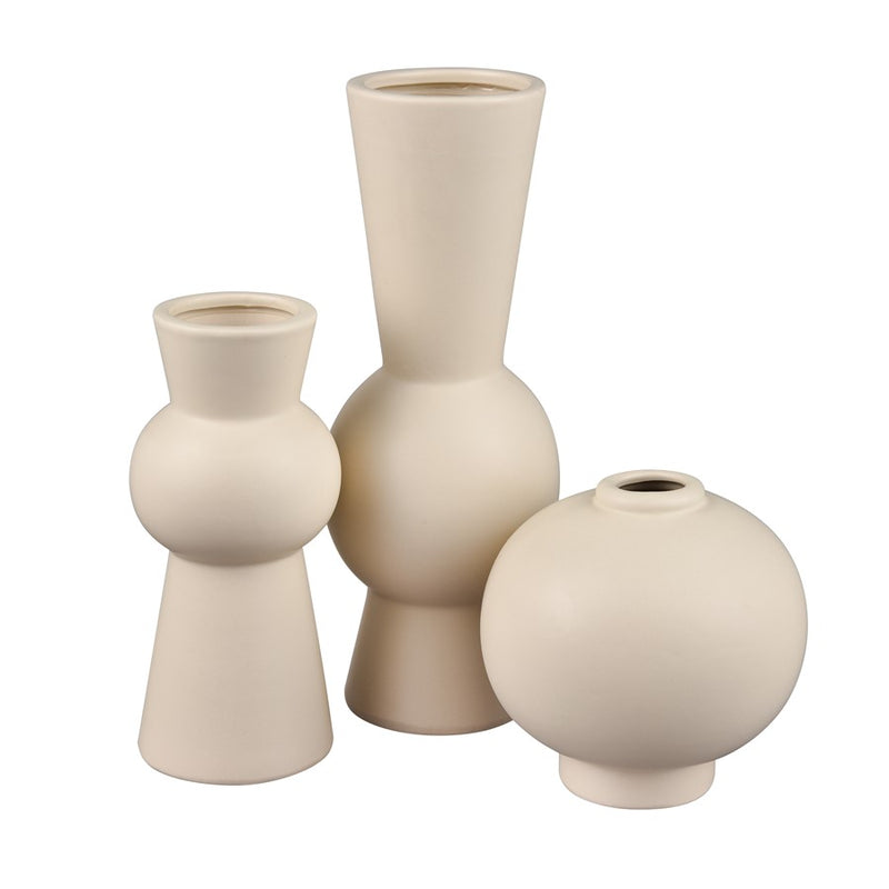 Atlas Lighting Arcas Medium Vase | Cream Earthenware | Modern Fluted Neck | Shelf & Tabletop Decor | 3.5 x 3.5 x 8 in | Model AC11046-01