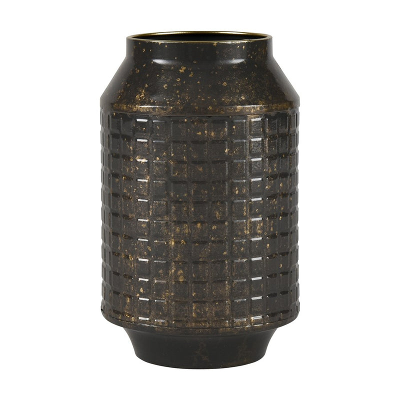 Atlas Armil Small Black & Gold Metal Vase | Etched Square Pattern | Modern Shelf & Table Decor | 6 x 6 x 10 in | Model AC11052-01