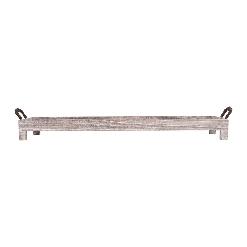 Atlas Lighting Ashwood 32in Long Serving Tray | Natural Wood with Brass Handles | Coffee Table & Kitchen Counter | Model AC11060-01