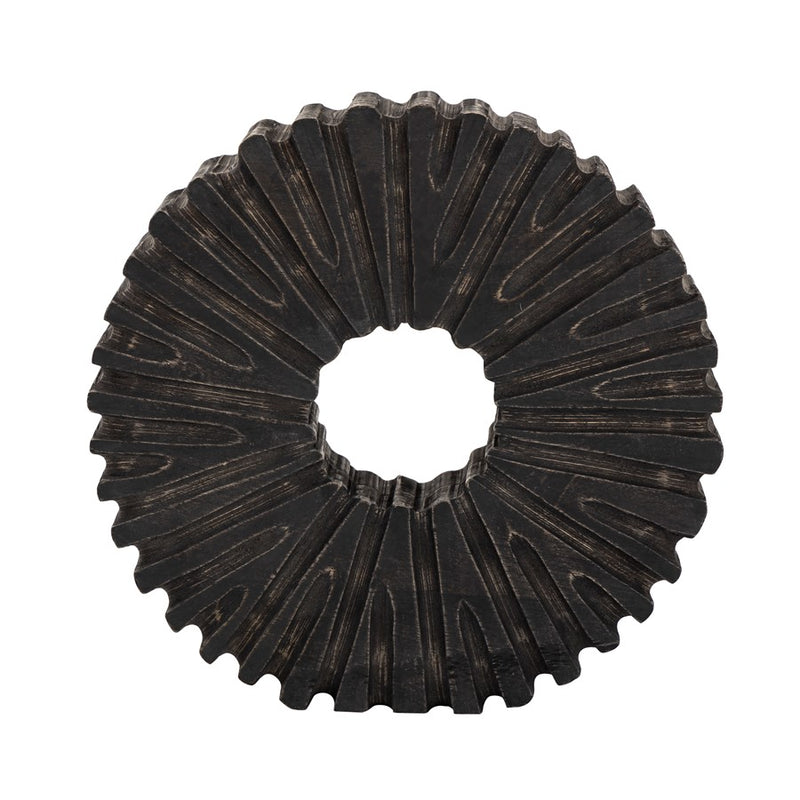 Atlas Lighting Aston 9in Round Tabletop Sculpture | Black Mango Wood Sunburst | Bookshelf & Credenza Decor | 9 x 2 x 9 in | Model AC11061-01
