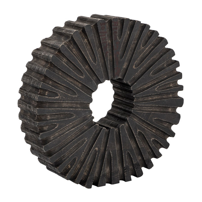 Atlas Lighting Aston 9in Round Tabletop Sculpture | Black Mango Wood Sunburst | Bookshelf & Credenza Decor | 9 x 2 x 9 in | Model AC11061-01