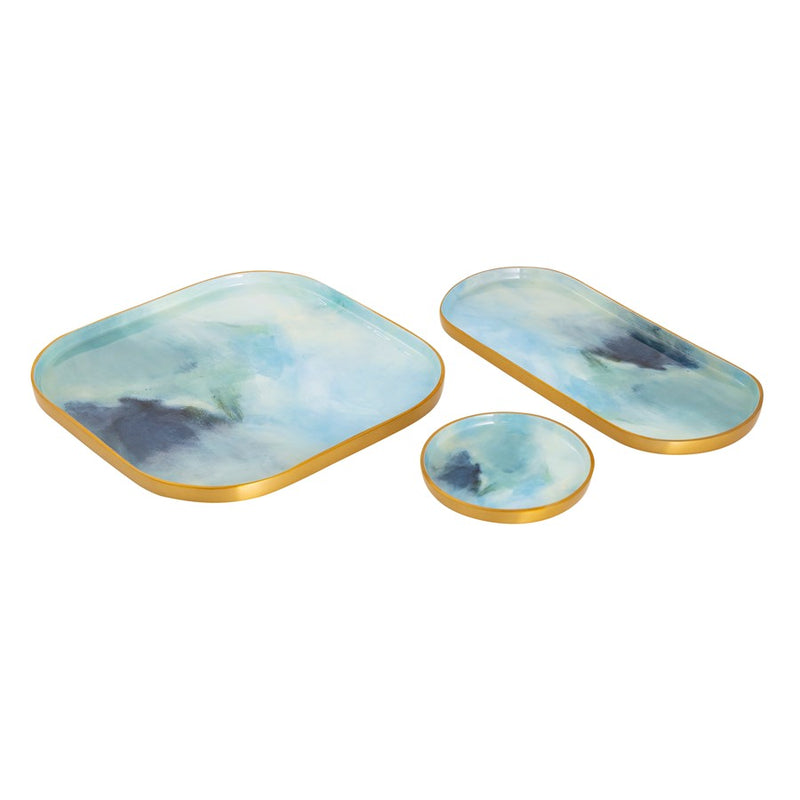 Atlas Lighting Aura Tray, Set of 3,Lt Blue Enamel