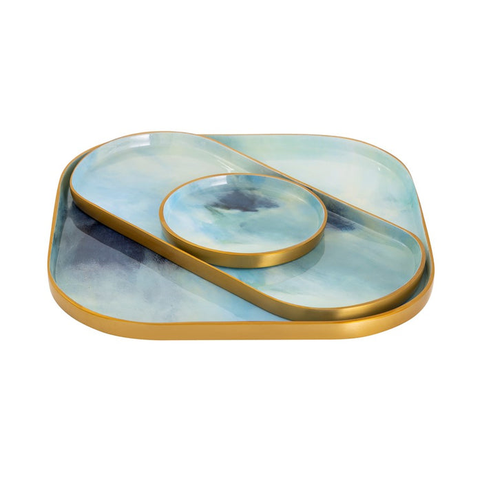 Atlas Lighting Aura Tray, Set of 3,Lt Blue Enamel