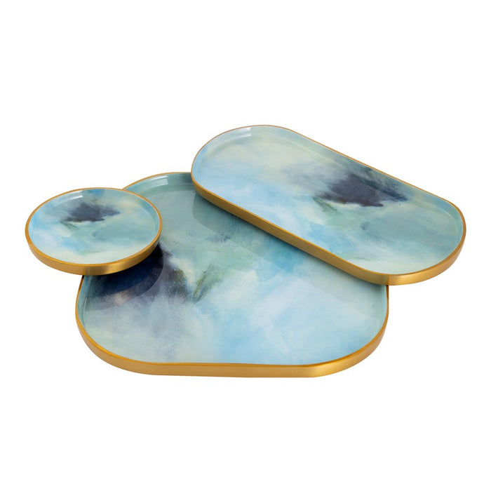 Atlas Lighting Aura Tray, Set of 3,Lt Blue Enamel