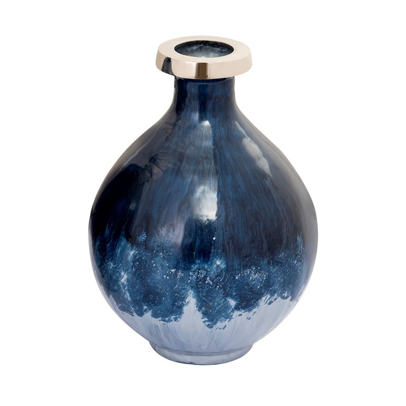 Atlas Lighting Bahama Small Vase | Blue Ombre Glass with Nickel Rim | Living Room & Entryway Decor | 8 x 8 x 12 in | Model AC11066-01