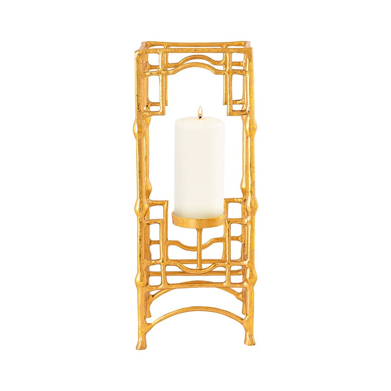 Atlas Lighting Barnaby 19in Tall Gold Metal Candleholder | Traditional Bamboo-Inspired | Mantel & Tabletop Decor | 7 x 7 x 19 in | Model AC11073-01