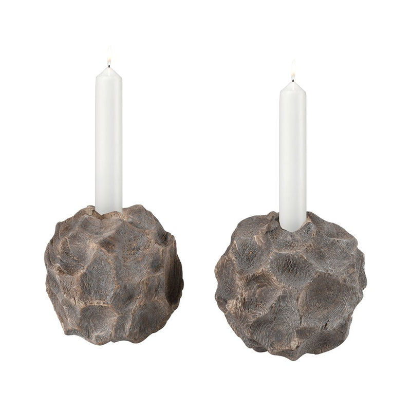 Atlas Lighting Beachcomber Candleholder Set of 2 | Natural Wood Gray Finish | Coastal & Nature-Inspired Decor | 8in H | Model AC11080-01S