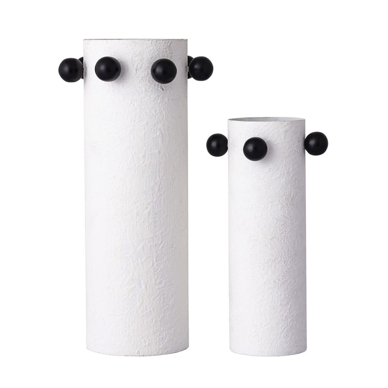 Atlas Lighting Beaded Vase Set of 2 | Plaster White Metal with Black Beads | Modern & Contemporary Decor | 12in H | Model AC11082-01S