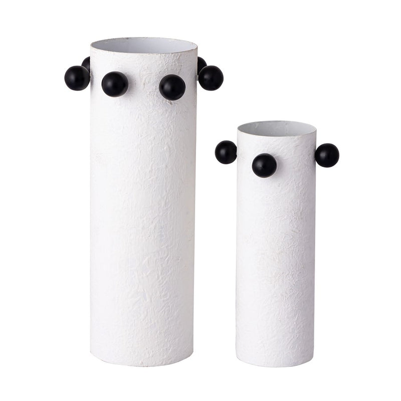 Atlas Lighting Beaded Vase Set of 2 | Plaster White Metal with Black Beads | Modern & Contemporary Decor | 12in H | Model AC11082-01S